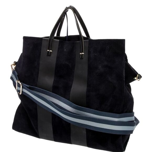 Clare V Handbags - Clare V Navy Suede Tote with Blue Striped Strap